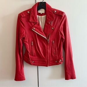 IRO Red Leather Jacket with Silver Accents